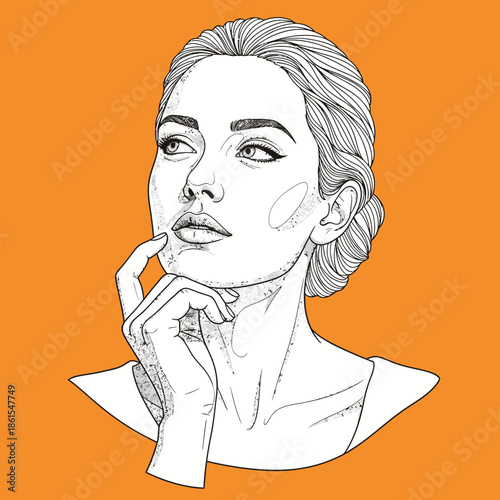 Woman Portrait Hand on Chin Contemplative.