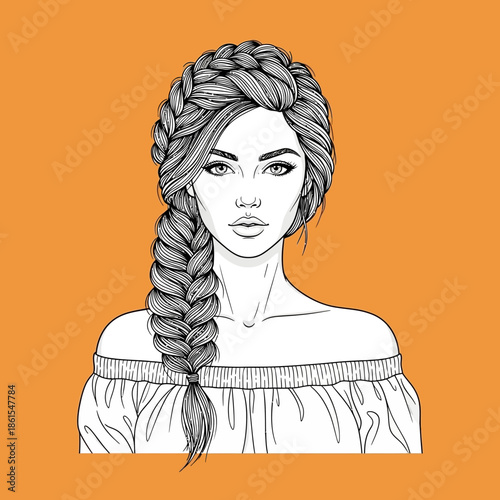 Woman with Braided Hair Illustration Portrait.