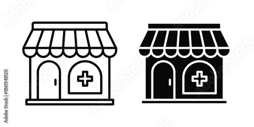 Drugstore icons in different styles. Simple icon design