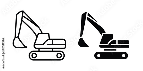 Excavator icons in different styles. Simple icon design