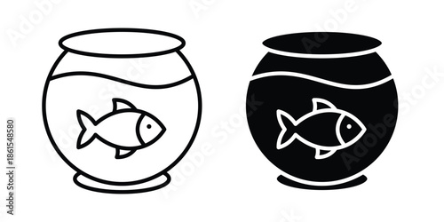 Fish bowl icons in different styles. Simple icon design