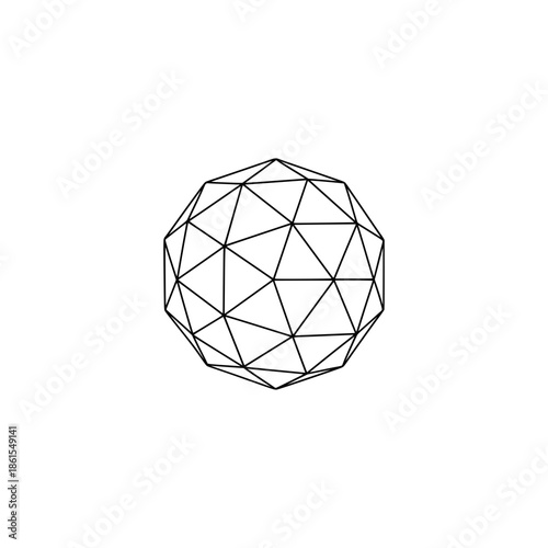 Isolated black wireframe geometric sphere on a white background