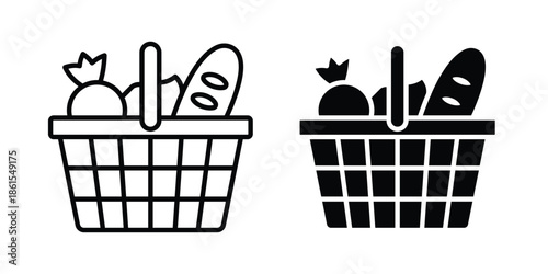 Grocery basket icons in different styles. Simple icon design