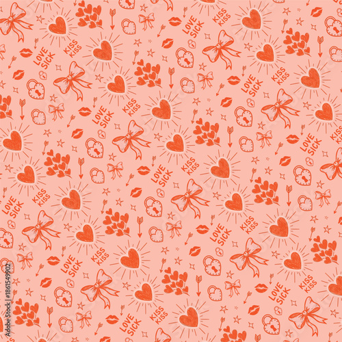 Whimsical valentine's day pattern with hearts and sea creatures
