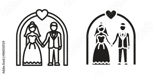 Newlyweds icons in different styles. Simple icon design