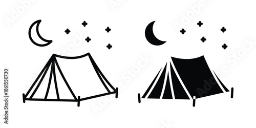 Night camping icons in different styles. Simple icon design