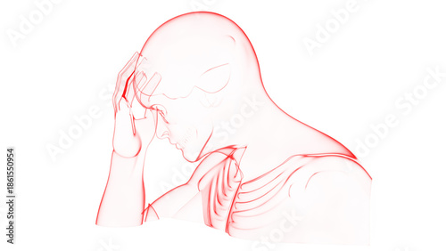Konstfotografi 3d man holding head, symbolising headache and migraine, stress and anxiety, medi