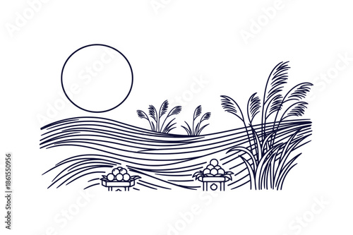 Minimalist Japanese Tsukimi Harvest Moon Viewing Festival Vector Illustration Design