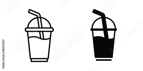 Plastic drinking cup icons in different styles. Simple icon design