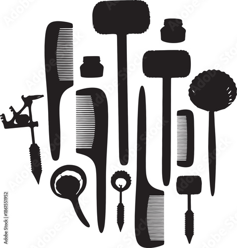 Assorted hair care tools isolated on white background