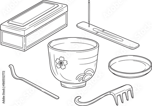 Traditional japanese tea ceremony set isolated on white background