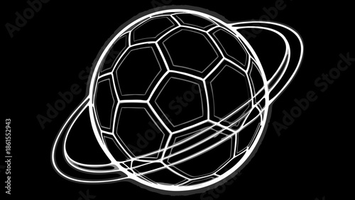 Very beautiful radiant soccer ball glowing with neon rings and soft reflections, suspended in space, blending elegance, motion, and futuristic sports aesthetics into a powerful visual statement.