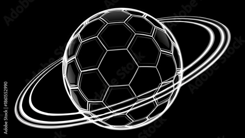 Very beautiful radiant soccer ball glowing with neon rings and soft reflections, suspended in space, blending elegance, motion, and futuristic sports aesthetics into a powerful visual statement.