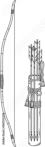 Traditional bow and arrow set isolated on white background