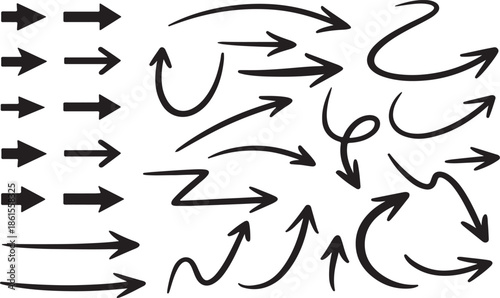 A collection of various black arrows pointing in different directions on a white background