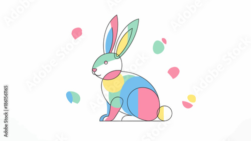 Colorful Graphic Illustration of a Rabbit, Creative Artwork, Digital Art, Vibrant Environment, Side View, Modern Design Concept