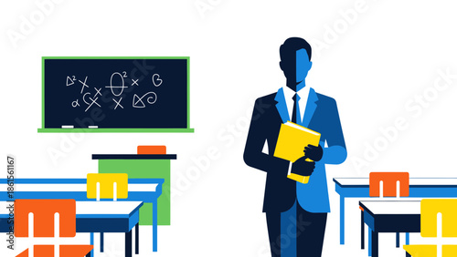 Teaching Action, Educator Subject, Classroom Location, Illustration Content Type, Colorful Environment, Front Viewpoint, Learning Concept