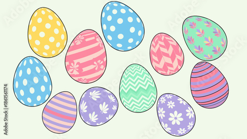 Festive Decoration, Celebratory Event, Spring Theme, Graphic Illustration, Joyful Environment, Top View, Easter Celebration