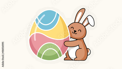 Easter Celebration, Cute Bunny, Colorful Egg, Digital Illustration, Playful Design, Cheerful Mood, Festive Concept