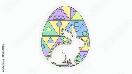 Artistic Action of a Rabbit on a Colorful Egg in a Graphic Design Environment