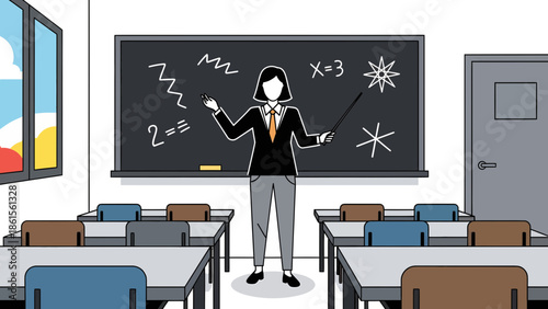 Teaching Action, Educator Subject, Classroom Location, Illustration Content Type, Bright Environment, Front Viewpoint, Educational Concept