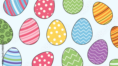 Colorful Easter Eggs Pattern, Spring Celebration, Festive Background, Digital Illustration, Bright Environment, Top View, Joyful Concept
