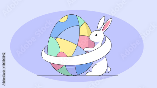 Celebrating Easter, Subject: Rabbit with Colorful Egg, Location: Festive Setting, Content Type: Illustration, Environment: Playful, Viewpoint: Engaging, Concept: Joy