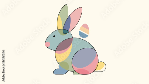 Whimsical Easter Bunny Illustration with Colorful Eggs in a Playful Design