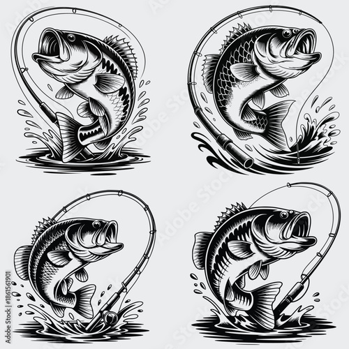 Bass Fishing SVG Bundle, Fish SVG,  Fishing Hook SVG, Outdoor Fishing SVG, Fisherman SVG, Funny Fishing, Jumping Bass Fish SVG, Vector, Silhouette