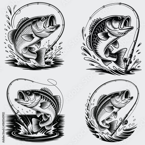 Bass Fishing SVG Bundle, Fish SVG,  Fishing Hook SVG, Outdoor Fishing SVG, Fisherman SVG, Funny Fishing, Jumping Bass Fish SVG, Vector, Silhouette