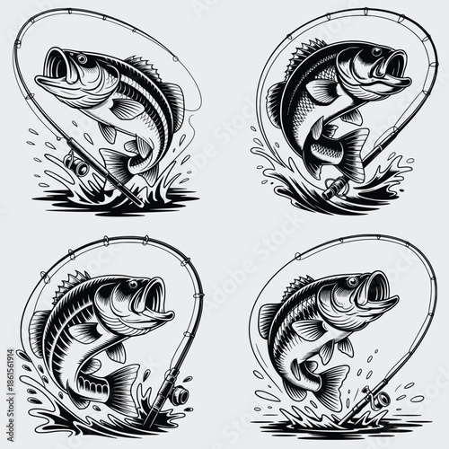 Bass Fishing SVG Bundle, Fish SVG,  Fishing Hook SVG, Outdoor Fishing SVG, Fisherman SVG, Funny Fishing, Jumping Bass Fish SVG, Vector, Silhouette