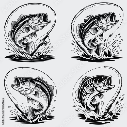 Bass Fishing SVG Bundle, Fish SVG,  Fishing Hook SVG, Outdoor Fishing SVG, Fisherman SVG, Funny Fishing, Jumping Bass Fish SVG, Vector, Silhouette