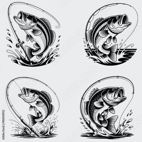 Bass Fishing SVG Bundle, Fish SVG,  Fishing Hook SVG, Outdoor Fishing SVG, Fisherman SVG, Funny Fishing, Jumping Bass Fish SVG, Vector, Silhouette