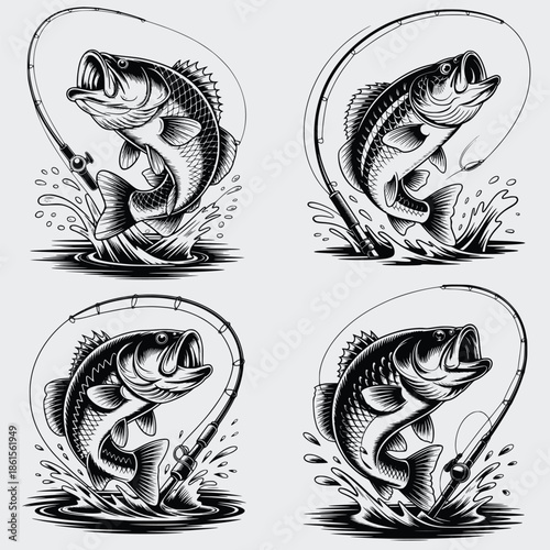 Bass Fishing SVG Bundle, Fish SVG,  Fishing Hook SVG, Outdoor Fishing SVG, Fisherman SVG, Funny Fishing, Jumping Bass Fish SVG, Vector, Silhouette