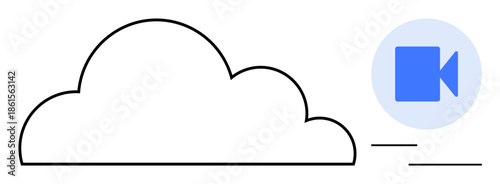 Cloud technology, video streaming, multimedia storage, digital communications, online sharing, content delivery. A cloud and video icon with motion lines. Cloud technology and video streaming concept