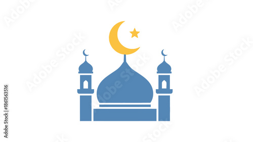 Stylized Mosque with Crescent Moon and Star Icon.