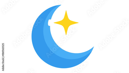 Blue Crescent Moon with a Twinkling Yellow Star.