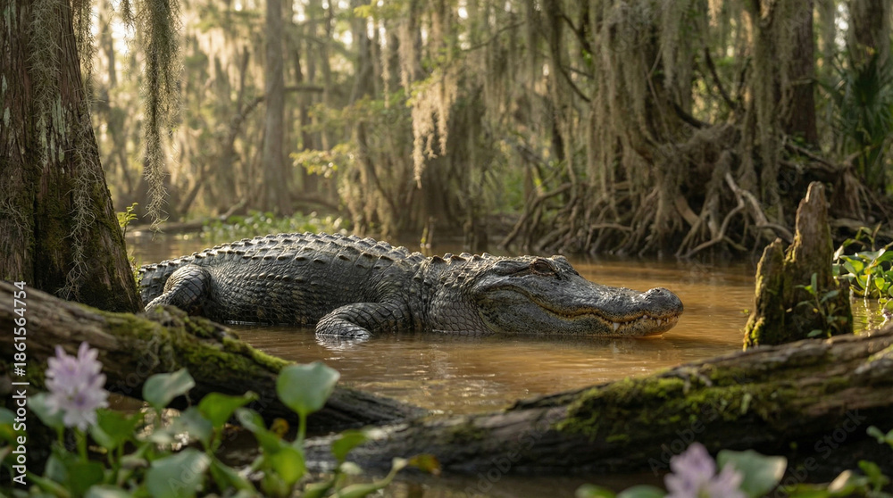 Fototapeta premium alligator in the swamp