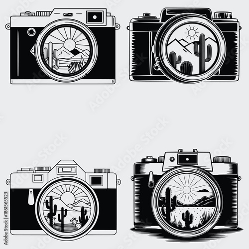 Cactus Camera SVG Bundle, Camera SVG, Photography SVG, Cactus SVG, Desert SVG, Cut File For Cricut, Vector, Silhouette