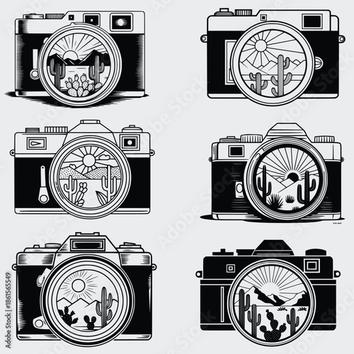 Cactus Camera SVG Bundle, Camera SVG, Photography SVG, Cactus SVG, Desert SVG, Cut File For Cricut, Vector, Silhouette