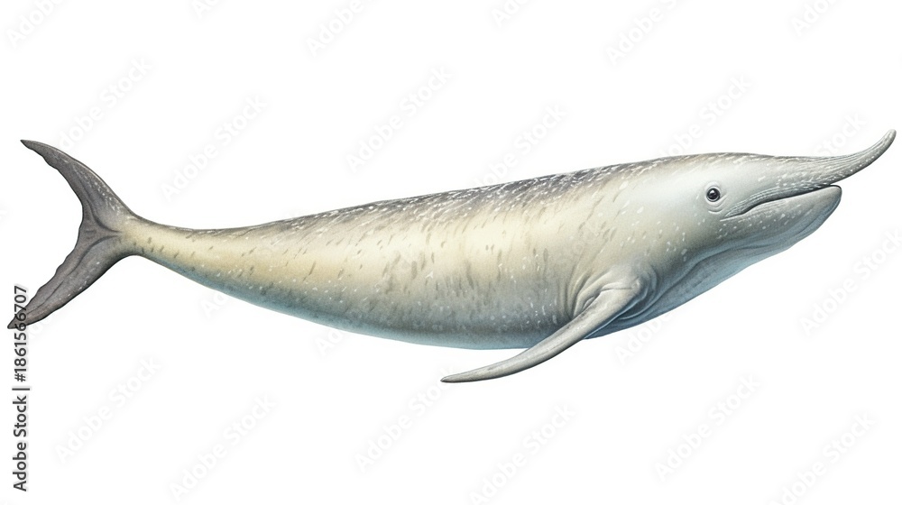 Obraz premium A serene beluga whale gliding gracefully through pale ocean waters in profile