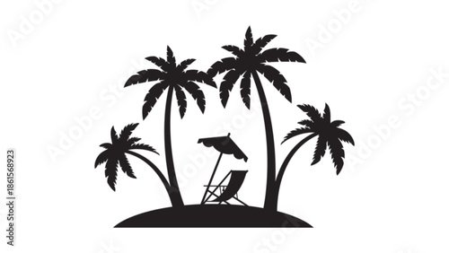 Vector silhouette of coconut tree in the beach