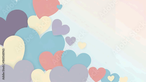Colorful hearts float in the air with pastel background
