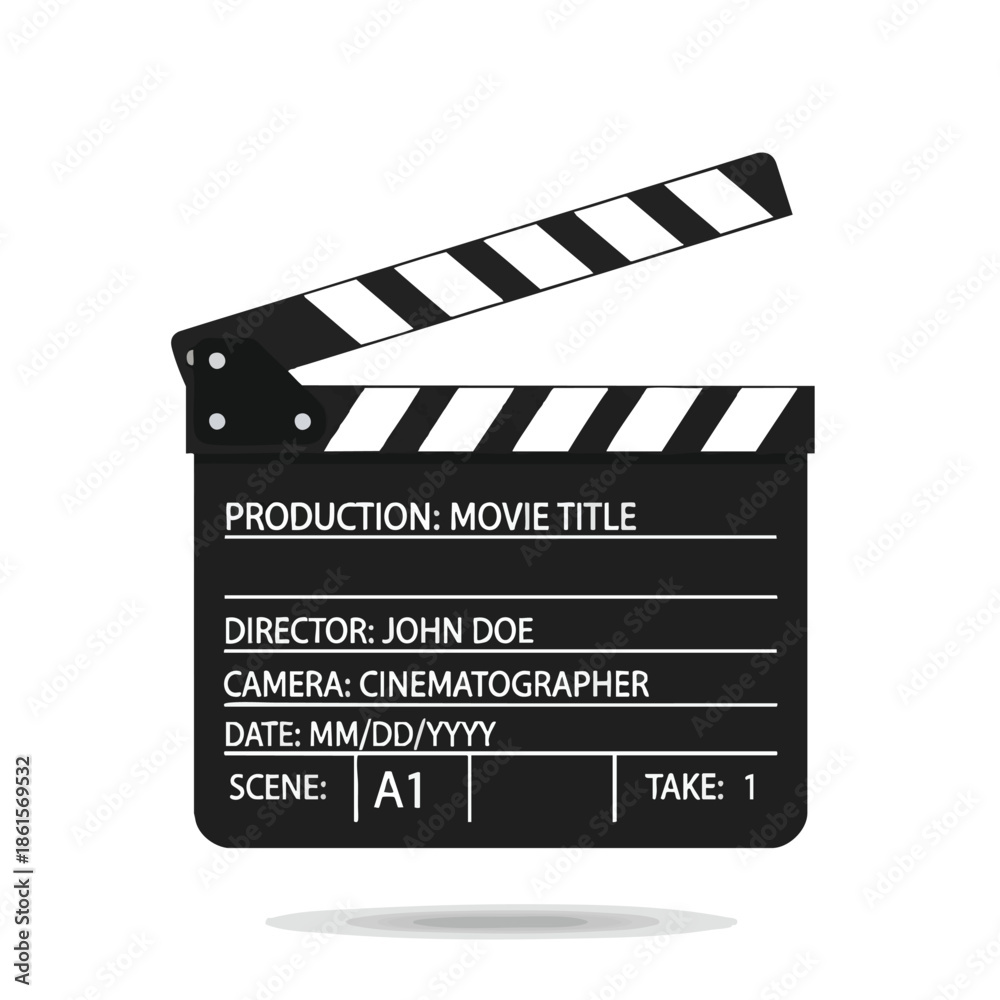 Fototapeta premium A flat illustration of a film clapperboard, text details film production info