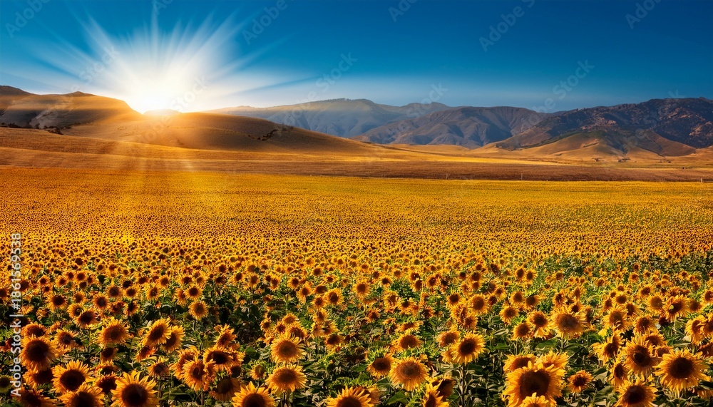 Obraz premium stunning summer landscape featuring magnificent sunflower fields in california bathed in golden sunlight