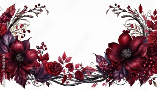 watercolor dark red burgundy marsala and black roes floral border vintage ictorian gothic style botnical corner frame clpart