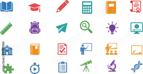 Education and Learning Icon Set for Study Tools and Online Classes