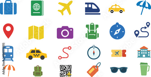 Travel Basics Icon Set for Trip Planning Luggage and Transport