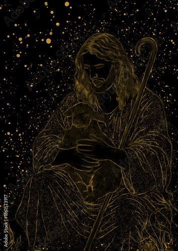 Minimal gold and black Jesus art