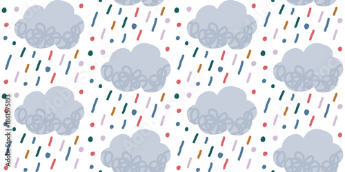 Seamless hand drawn rain cloud pattern with winter mood